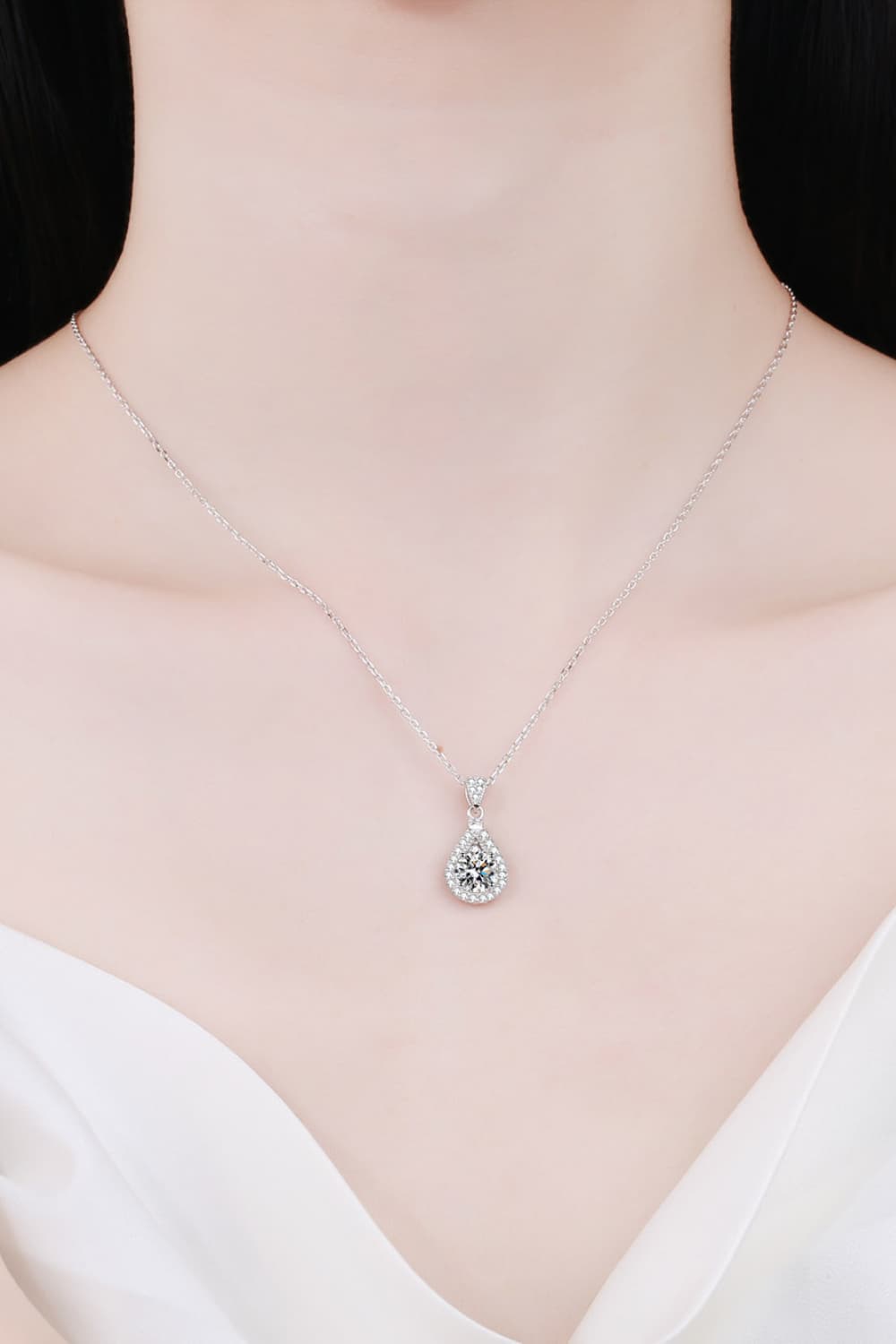 2 Carat Moissanite Teardrop Pendant Sterling Silver Necklace - alternate necklace view