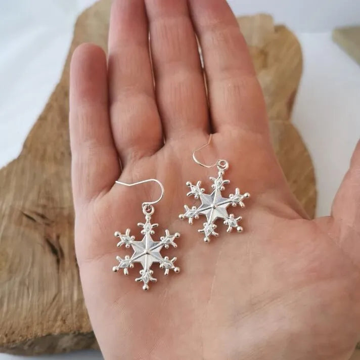 Silver-Plated Snowflakes Earrings - alternate earring view