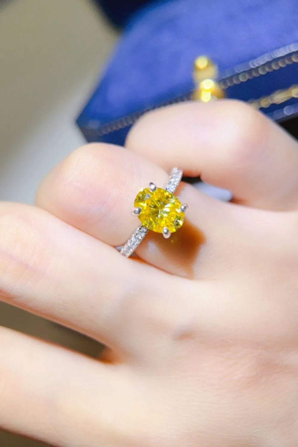 2 Carat Moissanite Sterling Silver Ring in Yellow - women's ring