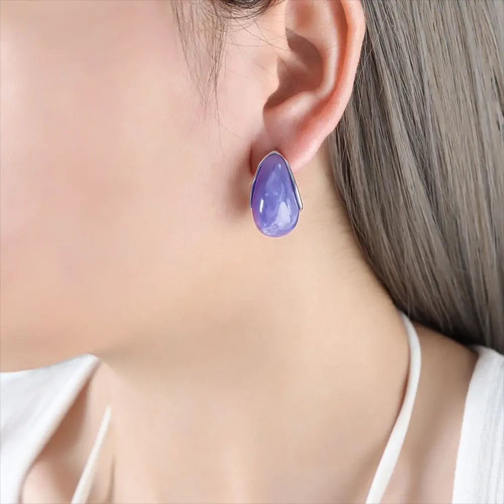 Resin Teardrop Earrings in Purple/Silver - women's drop earrings
