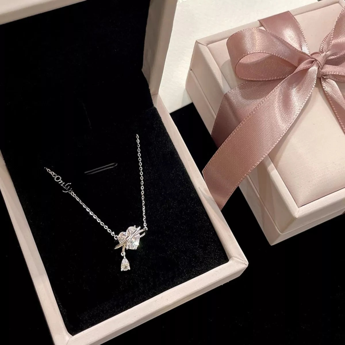Sterling Silver Zircon Heart Necklace - alternate necklace view
