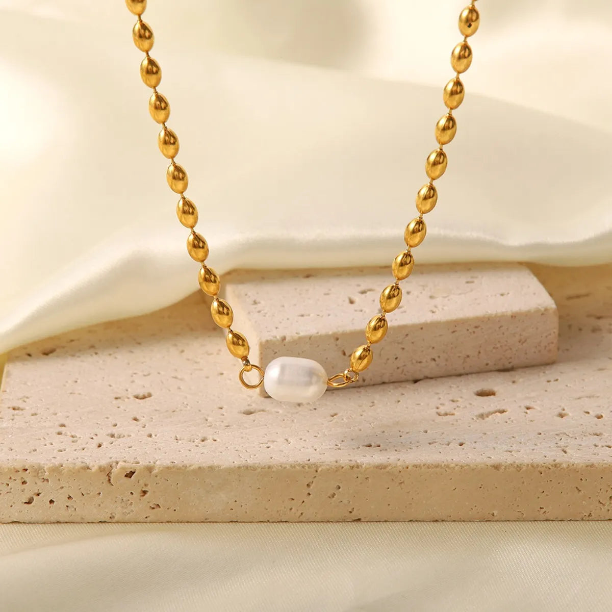 Pearl and Gold Chain Set with Necklace and Bracelet - alternate necklace view