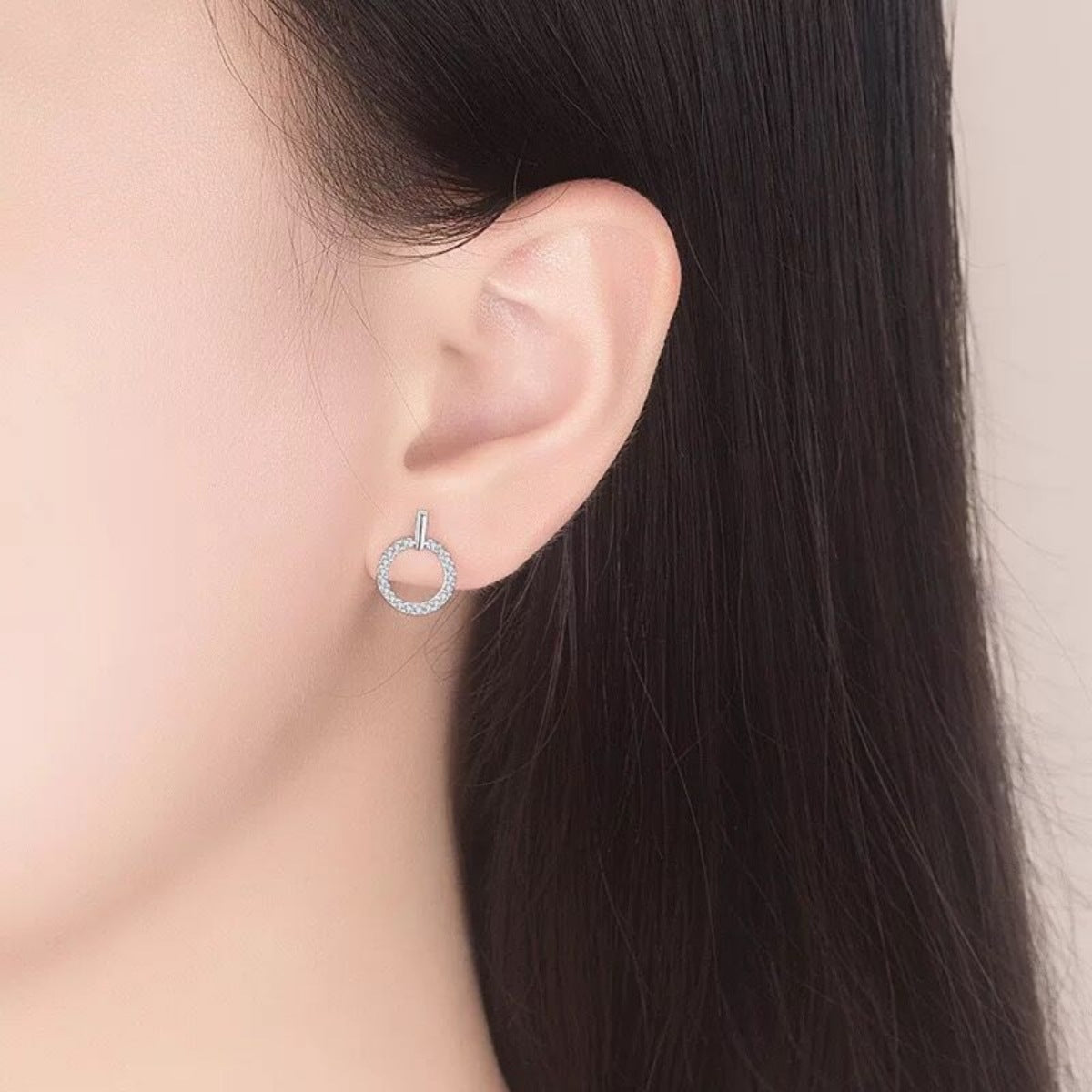 Sterling Silver Circle Stud Earrings - alternate earring view