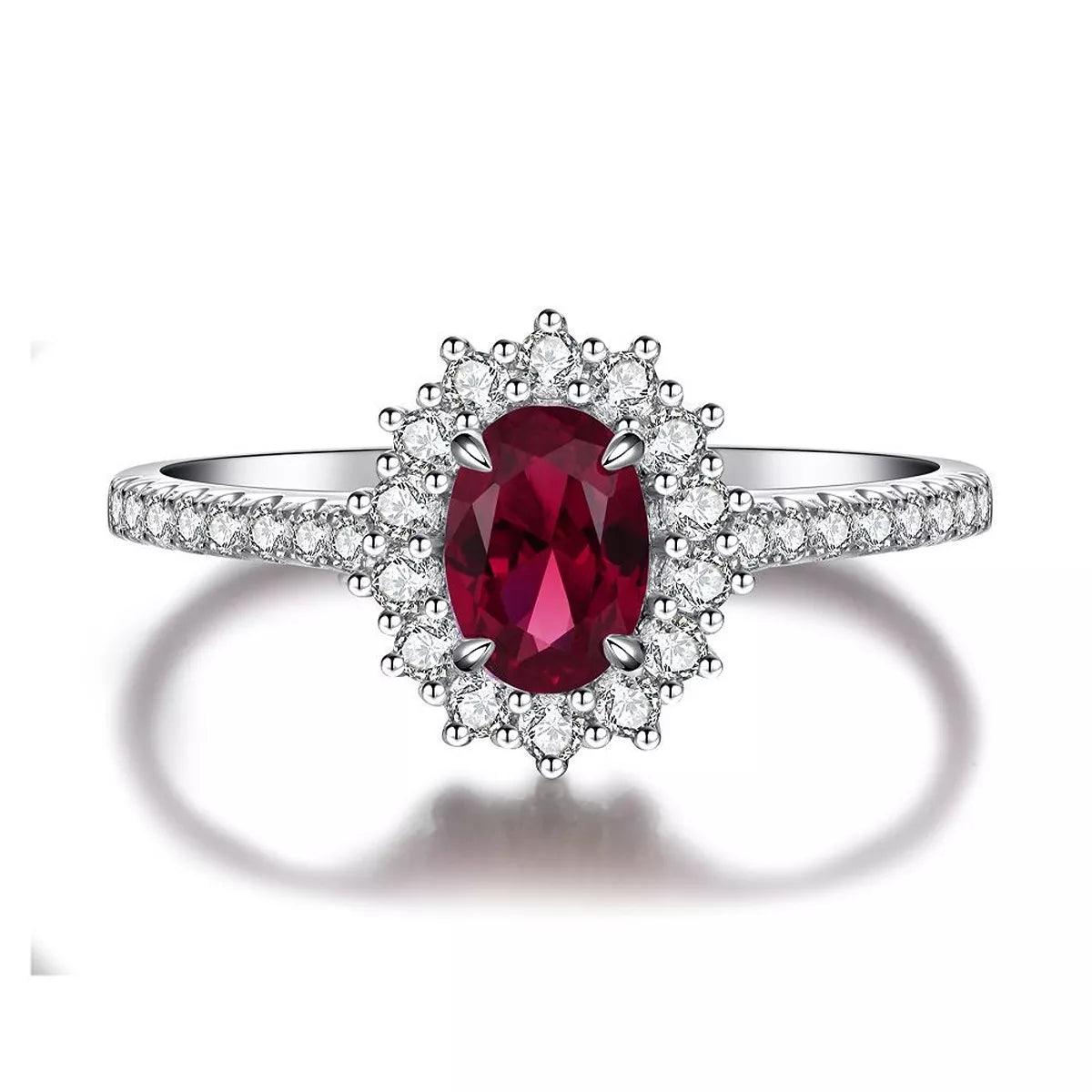 Sterling Silver Zircon Oval Ring in Deep Rose - women's ring