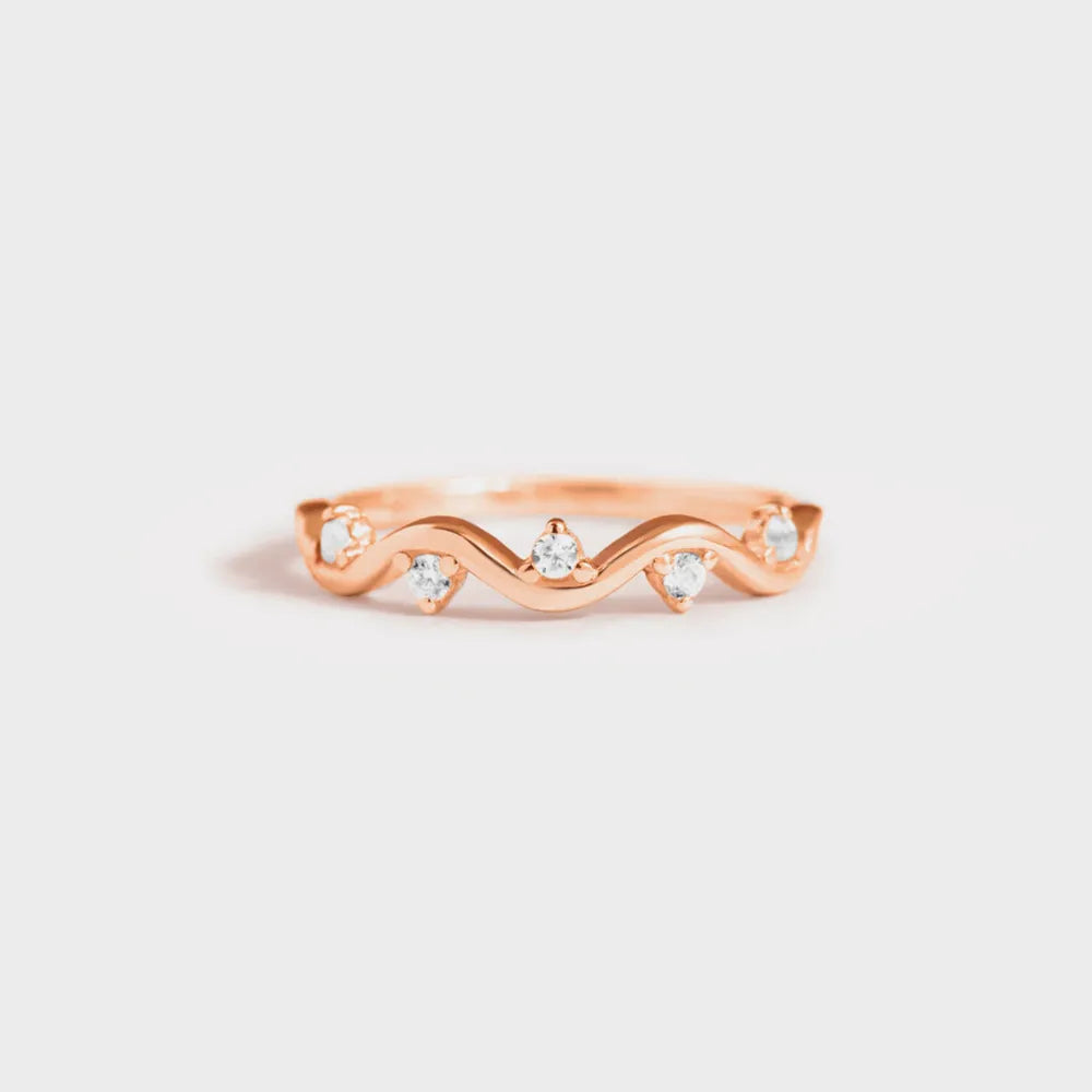 Sterling Silver Inlaid Zircon Ring in Gold - women's ring