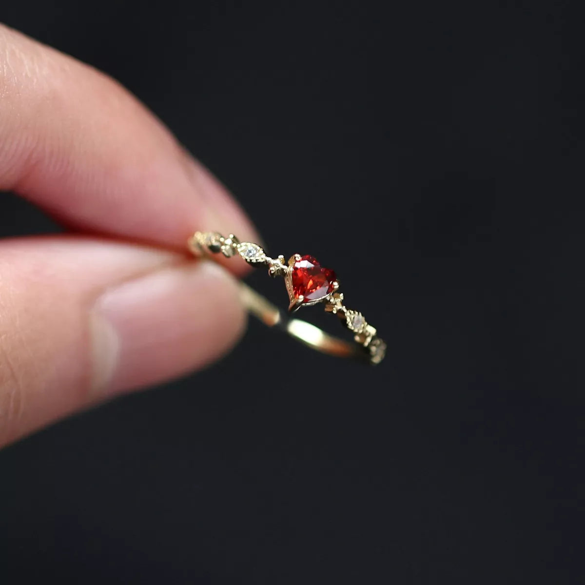 Sterling Silver Zircon Heart Open Ring - alternate ring view