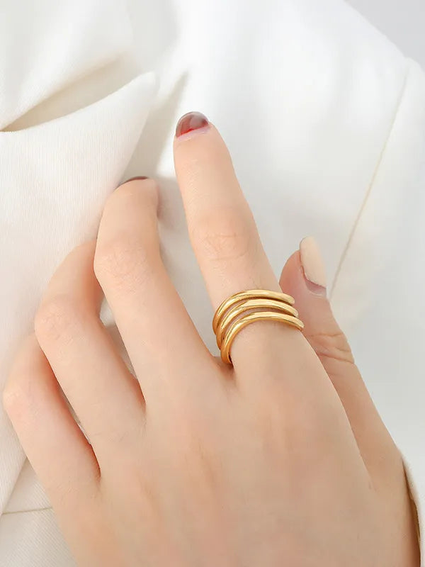 Titanium Steel Three-Layered Ring in Gold - women's ring
