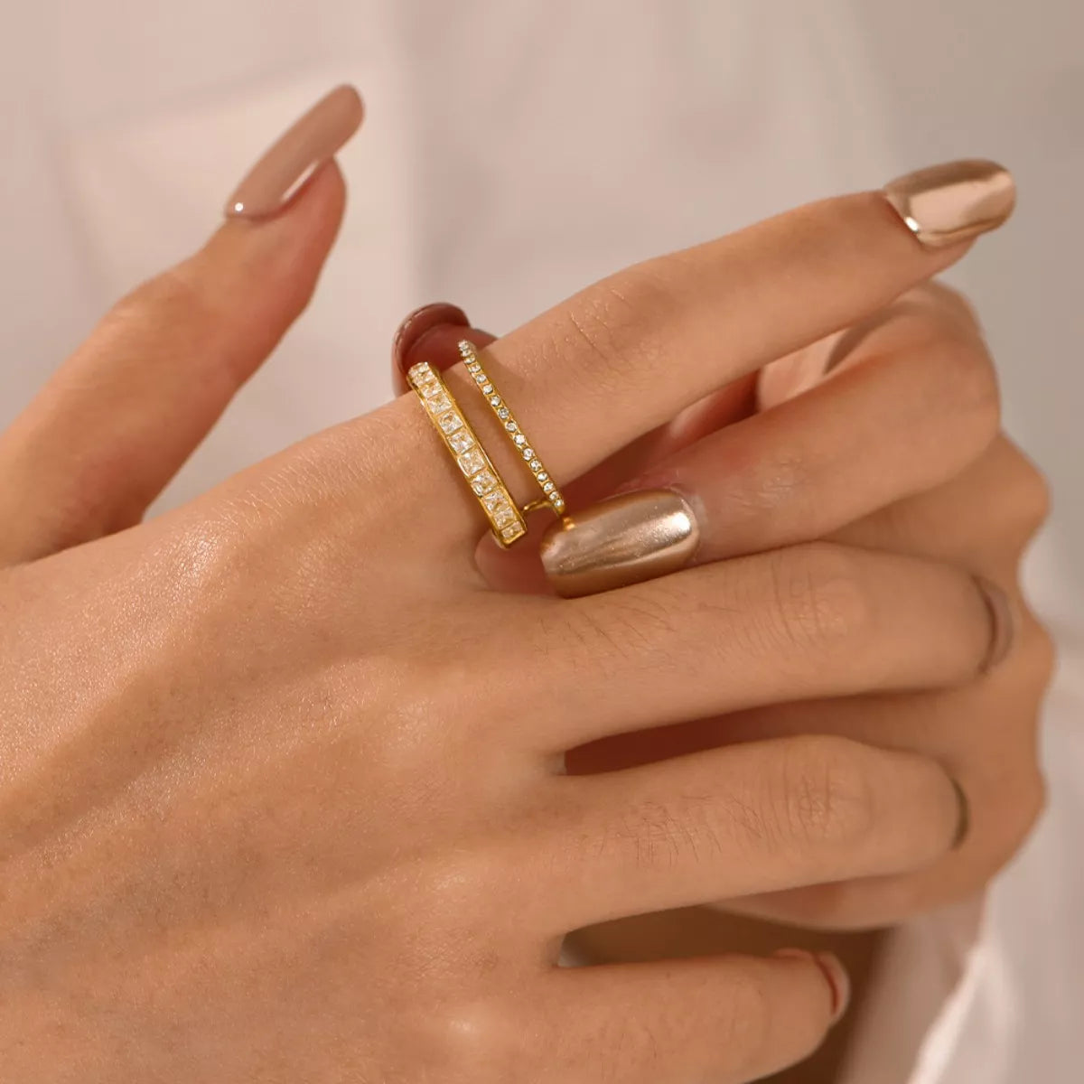 18K Gold-Plated Rhinestone Open Ring in Gold - women's open ring
