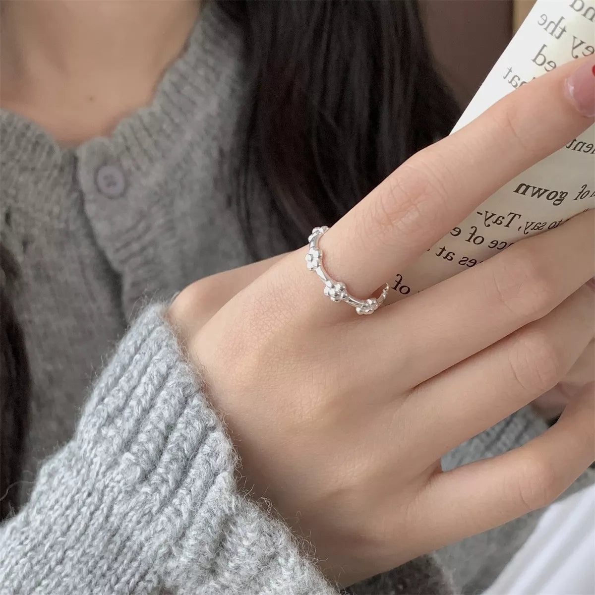 Sterling Silver Flower Ring - alternate ring view
