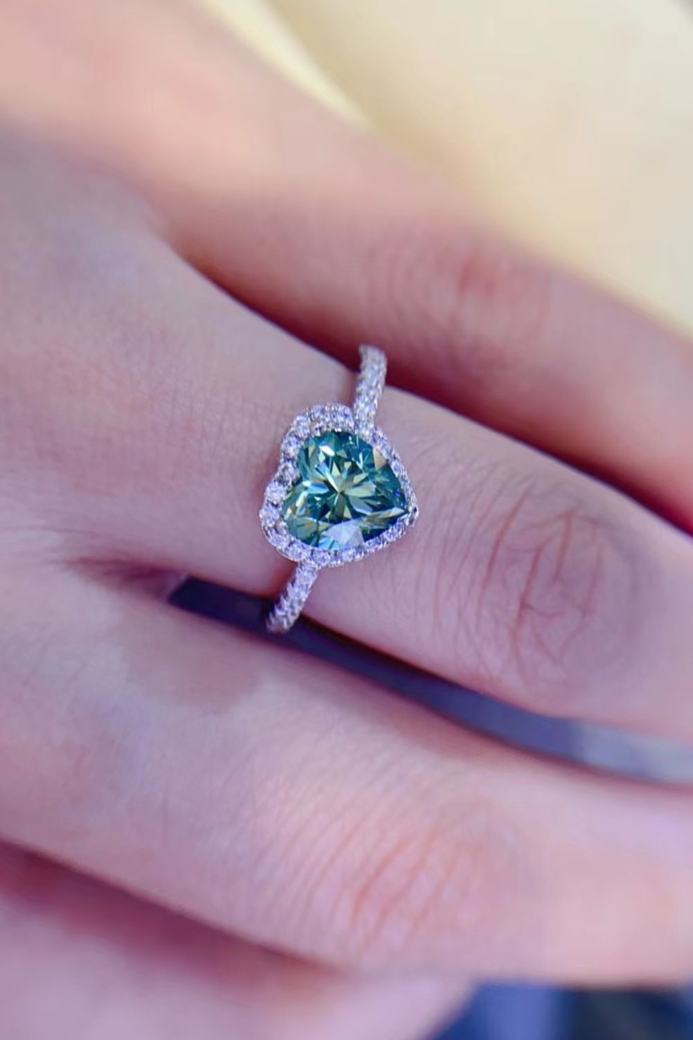 1-Carat Moissanite Heart Ring in Green - women's ring