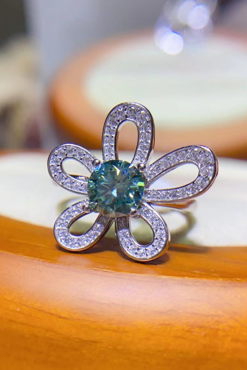 1 Carat Moissanite Flower Shape Open Ring - alternate ring view