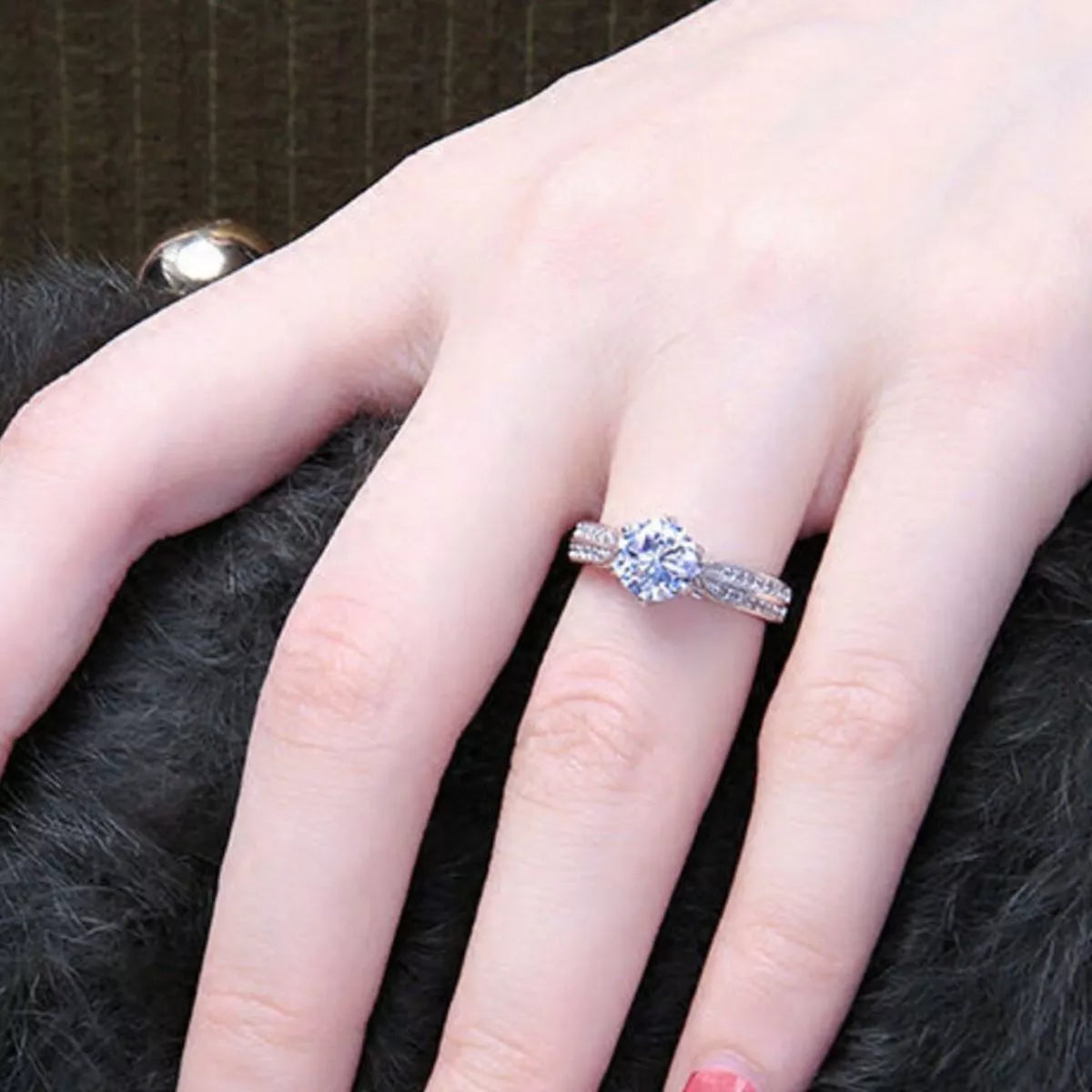 3 Carat Sterling Silver Moissanite Geometric Ring - alternate ring view