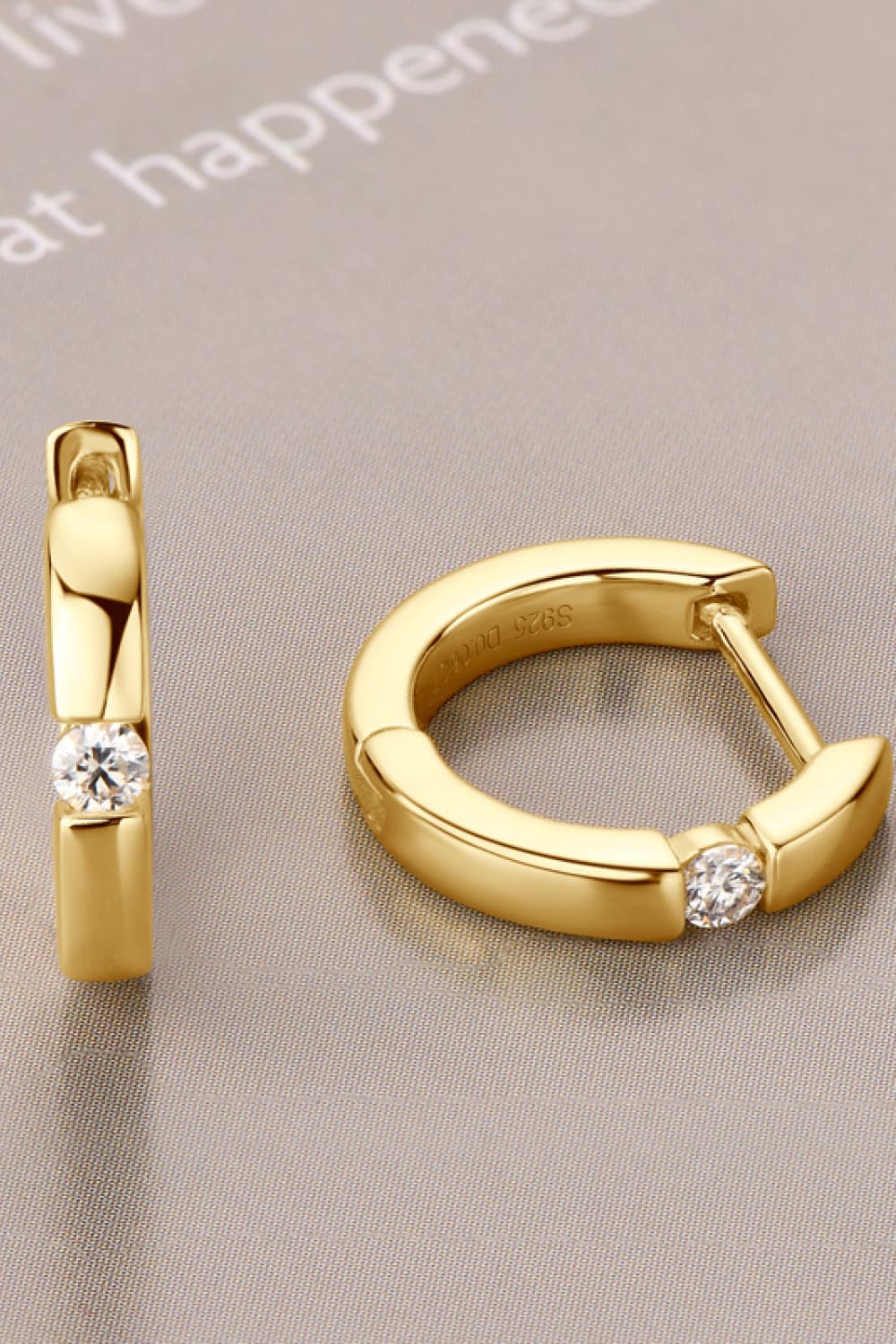 Moissanite Sterling Silver Huggie Earrings - alternate earring view