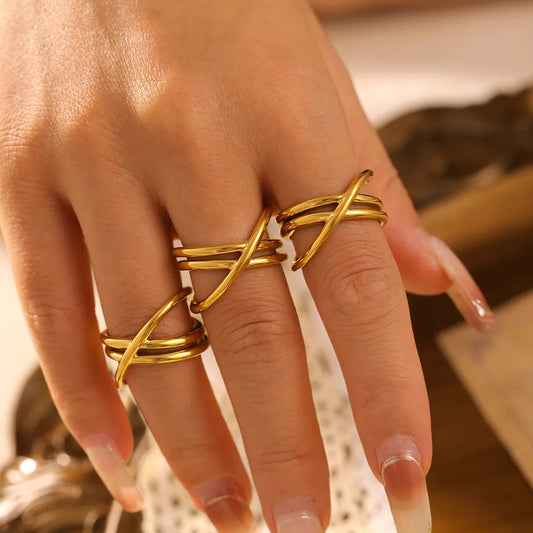 18K Gold-Plated Crisscross Ring in Gold - women's ring