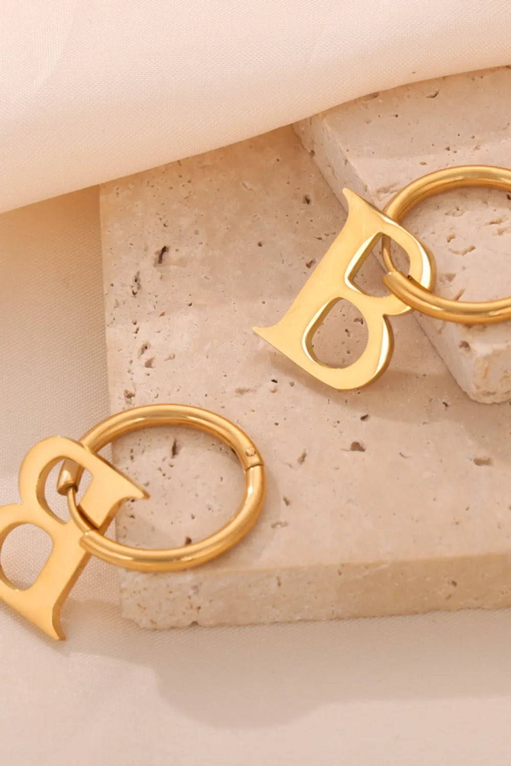 Titanium Steel Letter Hoop Earrings - alternate earring view