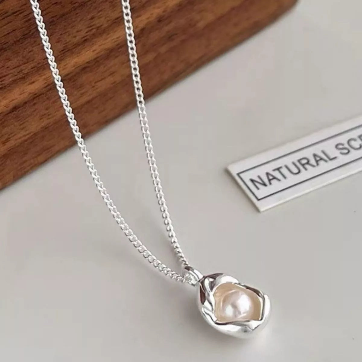 Pearl Sterling Silver Necklace - alternate necklace view
