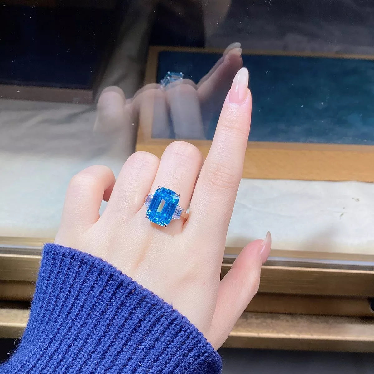 Sterling Silver Geometric Ring in Cerulean - women's ring