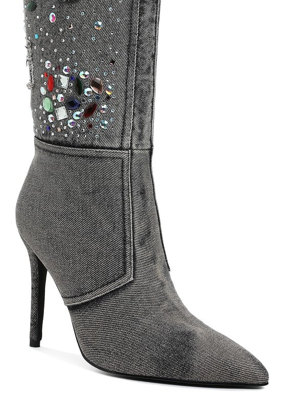 Multi Stones Denim Boots