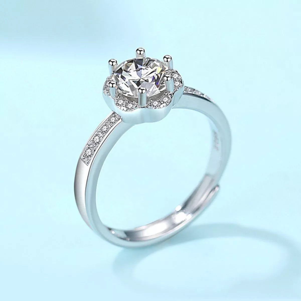 1 Carat Moissanite Sterling Silver Ring - alternate ring view