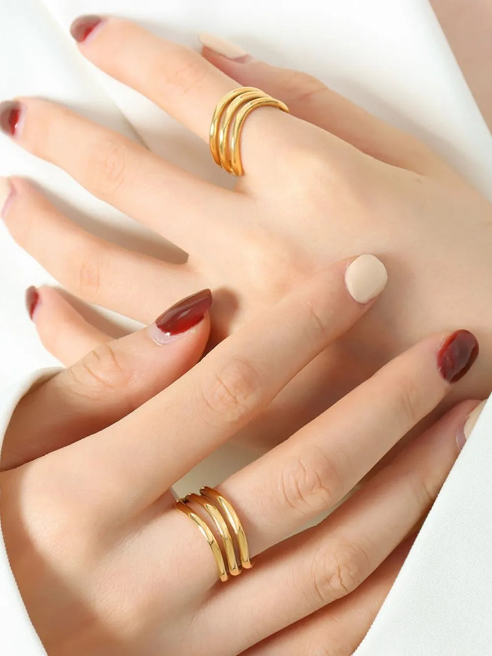 Titanium Steel Three-Layered Ring in Gold - women's ring