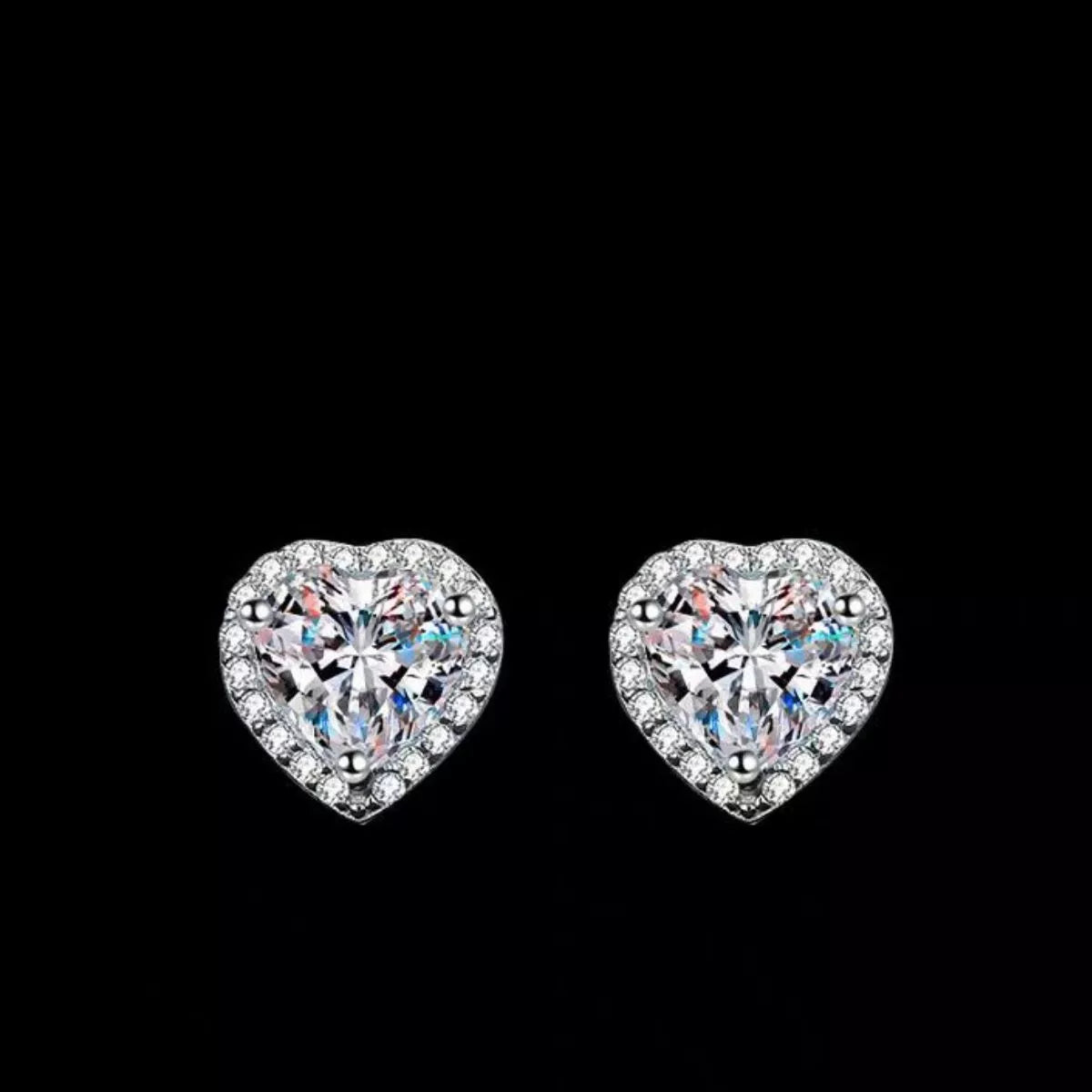 2 Carat Sterling Silver Moissanite Heart Earrings - alternate earring view