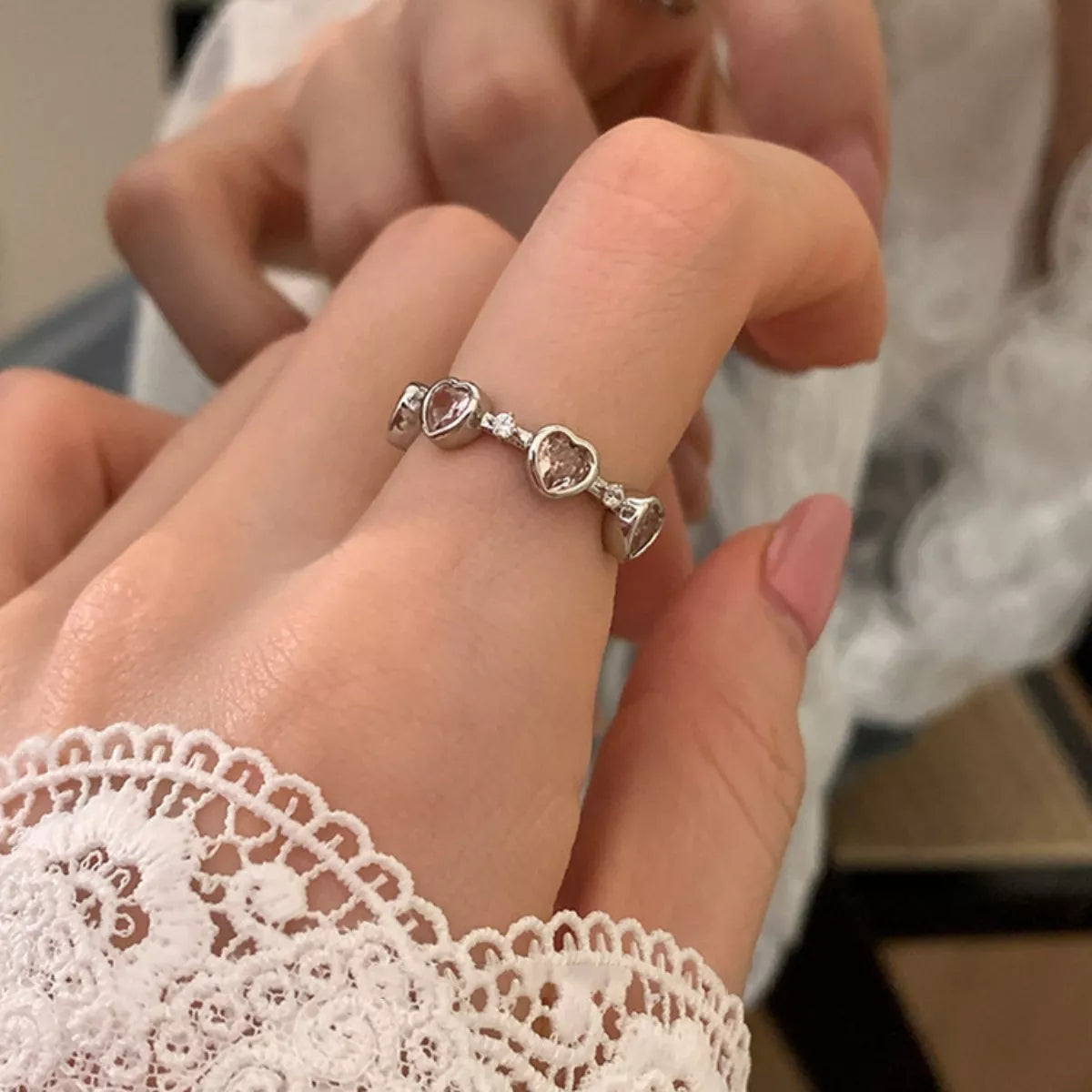 Sterling Silver Zircon Heart Ring - alternate ring view