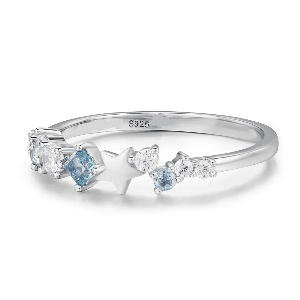 Star Inlaid Zircon Ring in Silver - women's ring