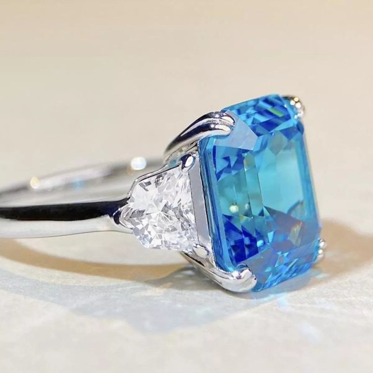 Sterling Silver Zircon Square Ring in Cerulean - women's ring