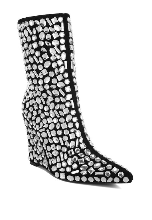 Diamante Wedge Heel Boots