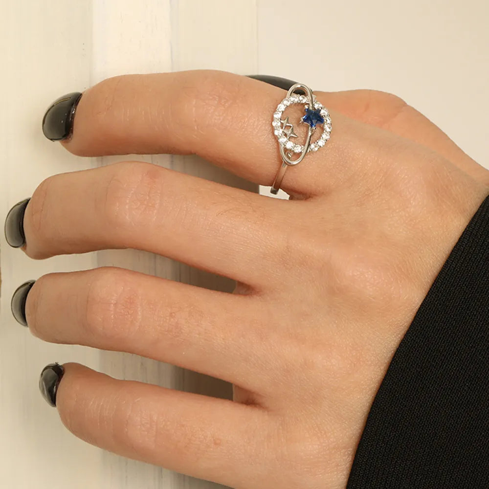 Planet Shape Inlaid Zircon Sterling Silver Ring in Silver - women's ring