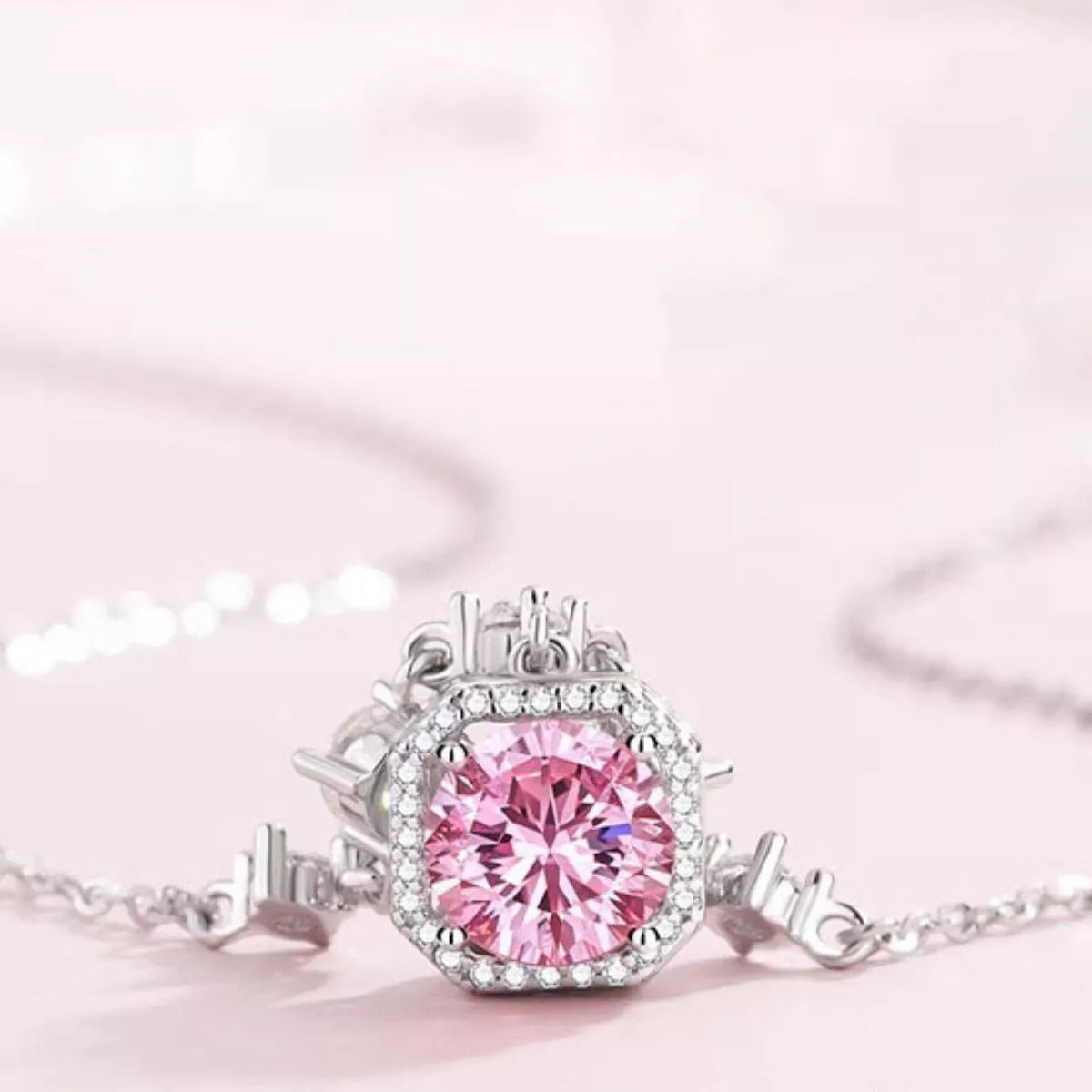 Sterling Silver Zircon Pendant Necklace - alternate necklace view