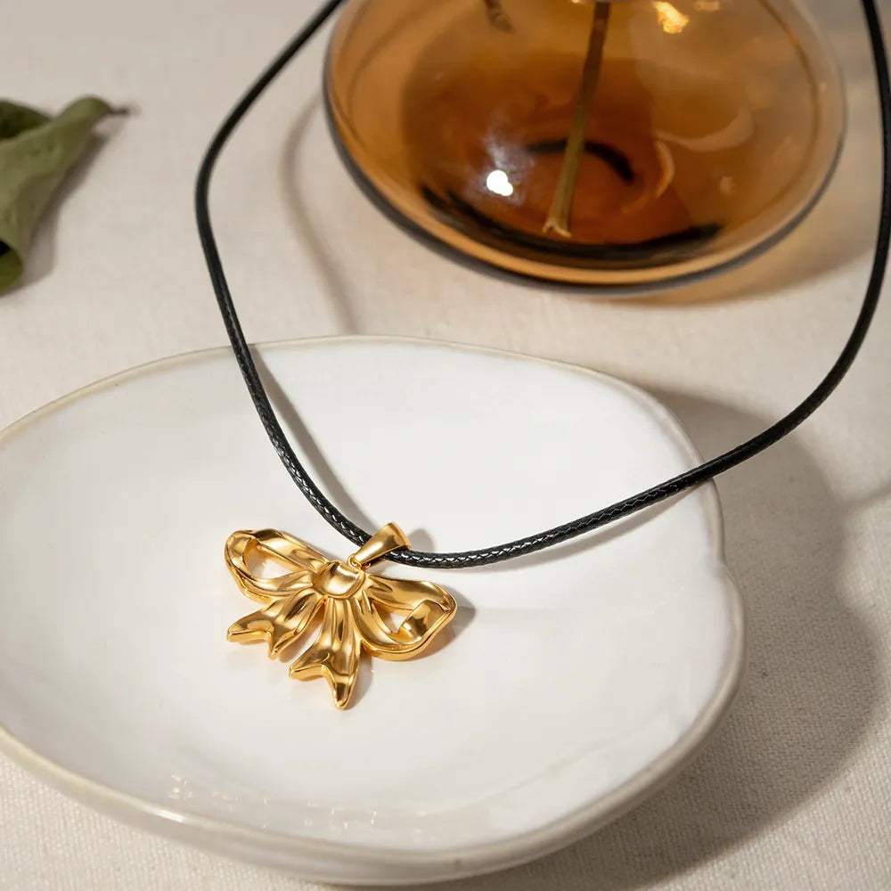 18K Gold-Plated Bow Pendant Necklace - alternate necklace view