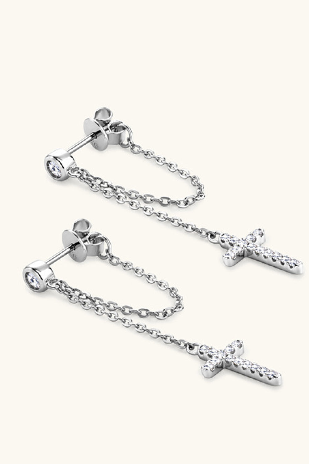 Moissanite Sterling Silver Cross Earrings in Silver - women's earrings