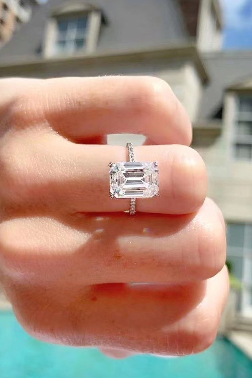 5 Carat Moissanite Side Stone Ring in Silver - women's side-stone ring