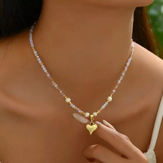 Bead Heart Pendant Necklace in Gold - women's pendant necklace