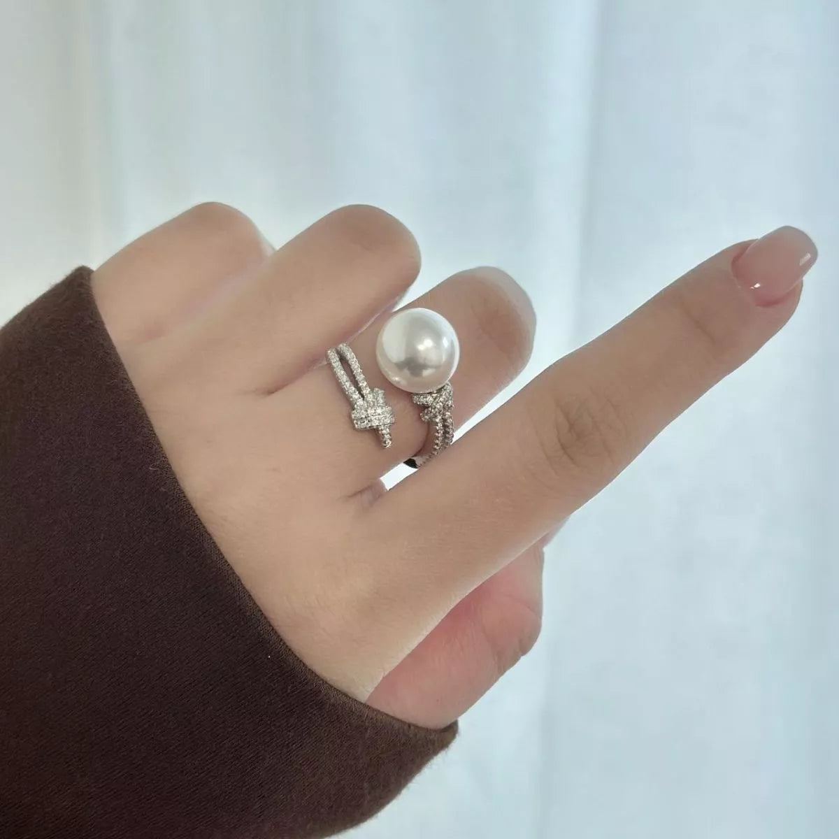 Pearl Zircon Bypass Ring in Silver - women's ring