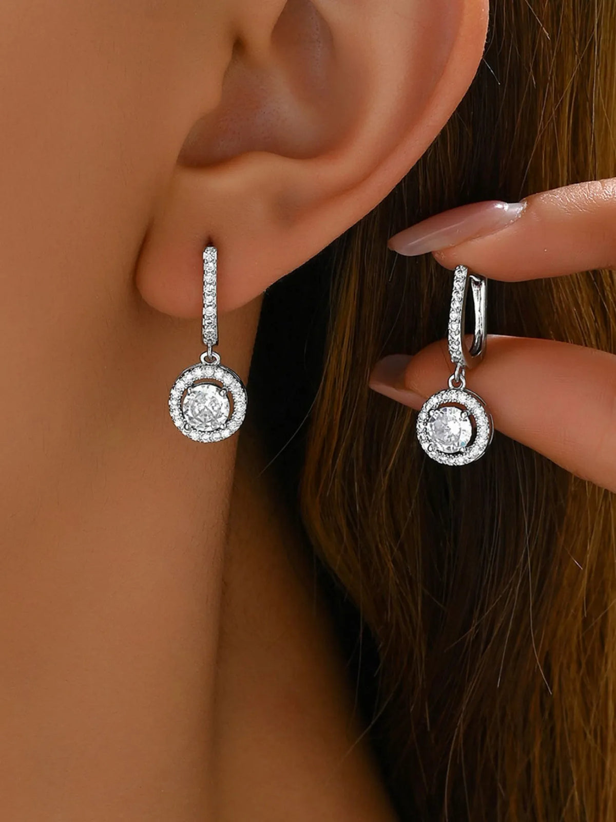 Stainless Steel Zircon Drop Earrings in Silver - women's drop earrings
