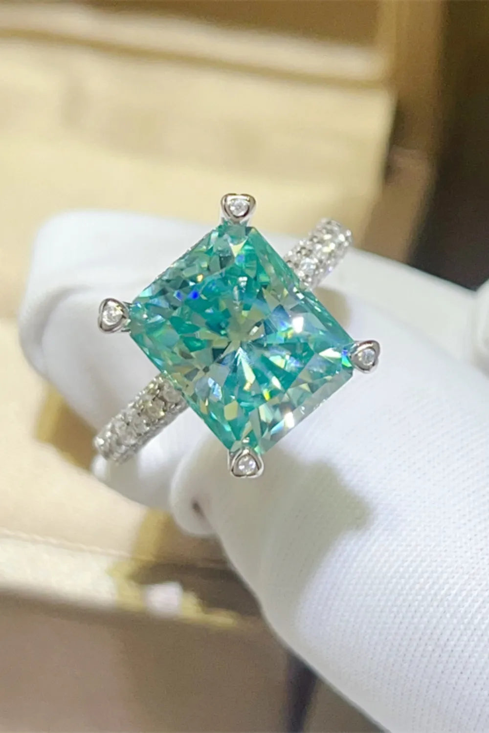 5 Carat Moissanite Sterling Silver Ring in Teal - women's ring