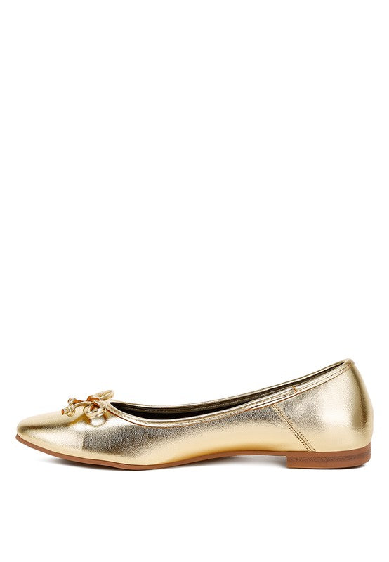 Bow Detail Metallic Ballerinas