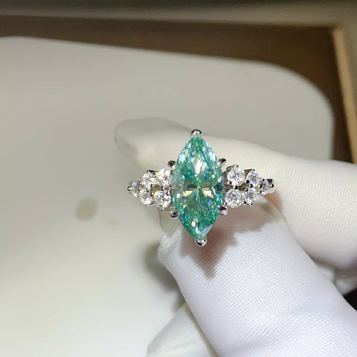 5 Carat Sterling Silver Moissanite Ring in Green - women's ring