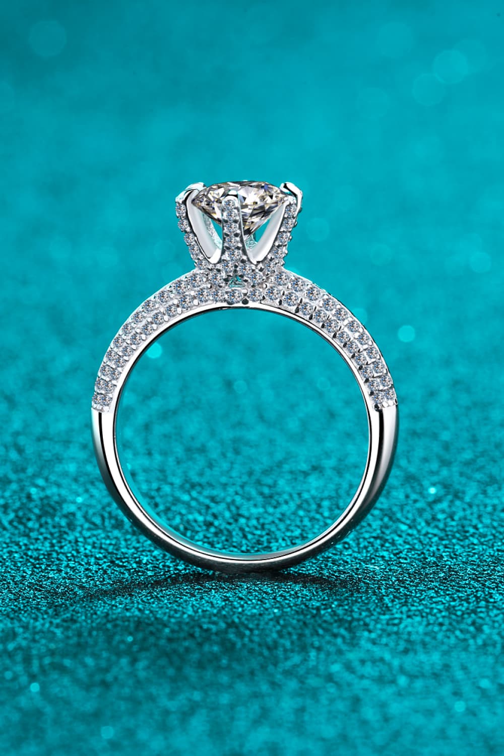 2 Carat Moissanite Sterling Silver Side Stone Ring in Silver - women's side-stone ring