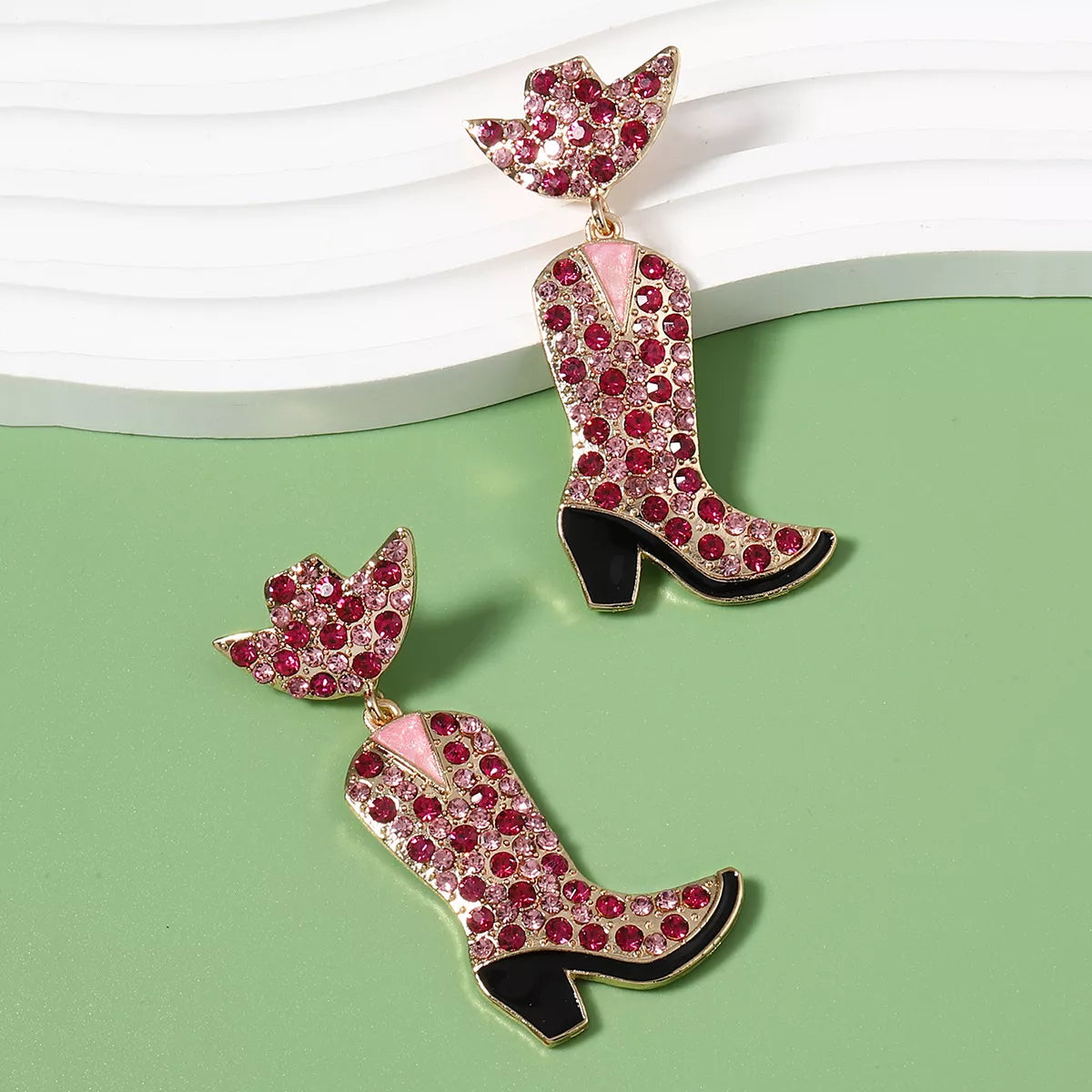 Rhinestone Cowboy Boot Dangle Earrings - alternate earring view
