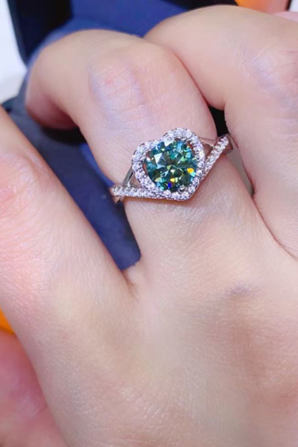 Adored 1 Carat Moissanite Sterling Silver Heart Ring in Green - women's ring