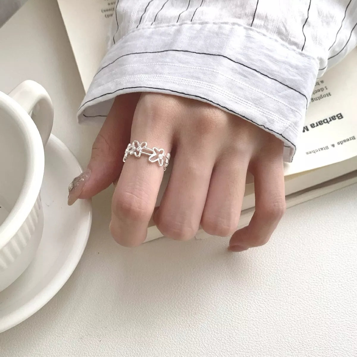Sterling Silver Flower Open Ring - alternate ring view