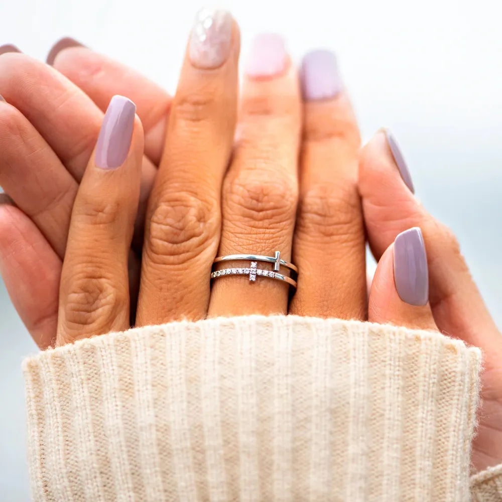 Sterling Silver Double Cross Ring in Silver - women's ring