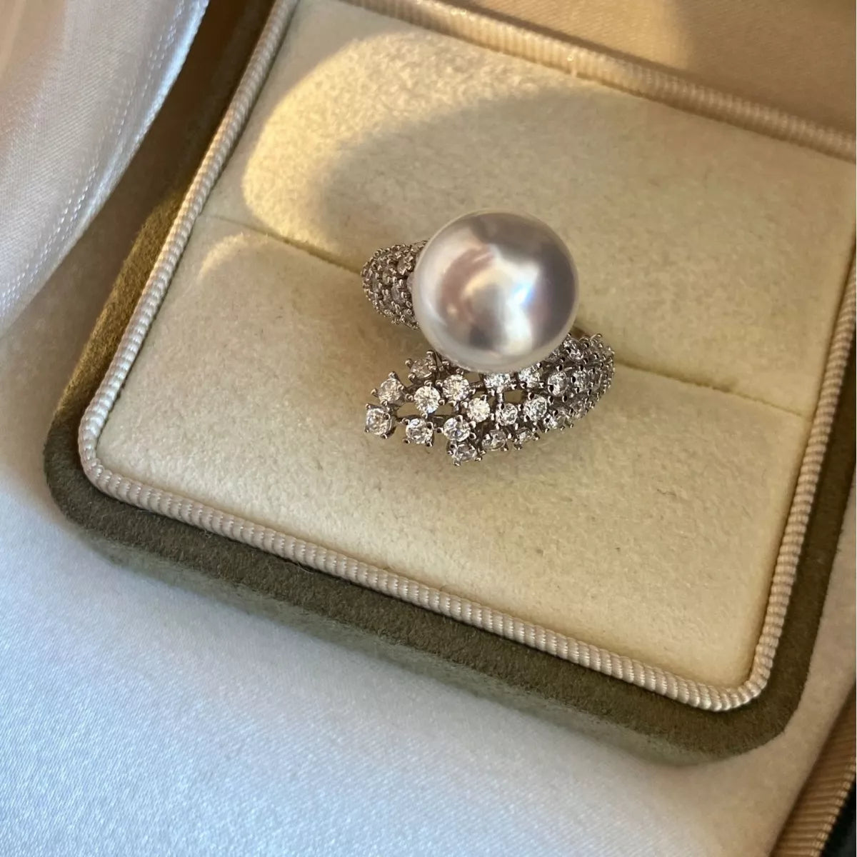 Sterling Silver Pearl Bypass Ring - alternate ring view