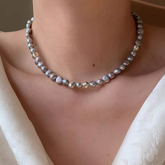 Pearl Choker Necklace in Light Gray - women's choker necklace