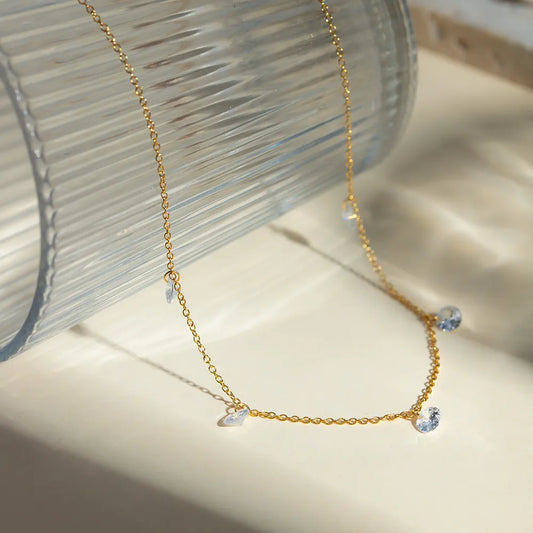 Stainless Steel Rhinestone Charm Necklace - alternate necklace view