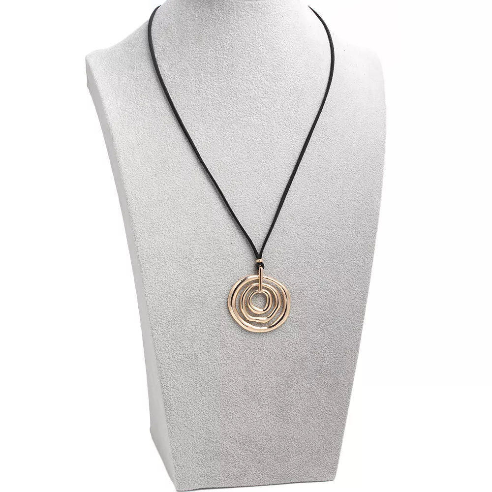 Minimalist Geometric Gold-Tone Pendant Long Necklace with Black Cord - alternate necklace view