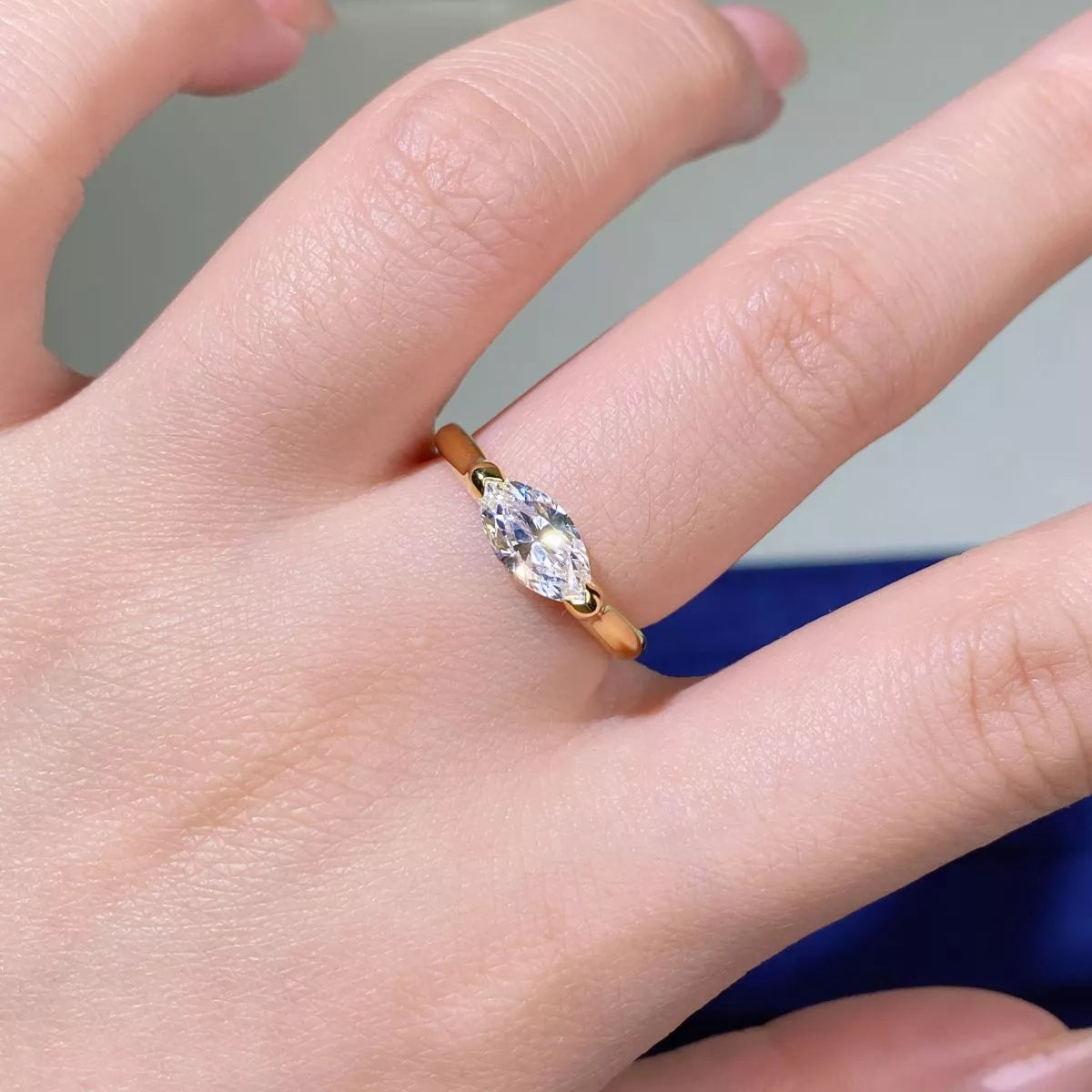Sterling Silver Marquise-Cut Ring in Gold - women's ring